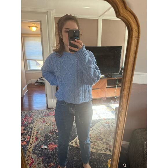 RACHEL PARCELL Baby Blue Cable Knit Long Sleeve Crewneck Sweater size Small - Picture 11 of 14